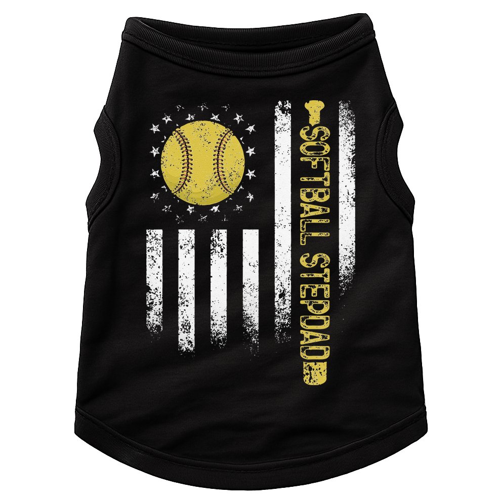 Distressed USA American Flag Softball Stepdad Fathers Day Doggie Tank