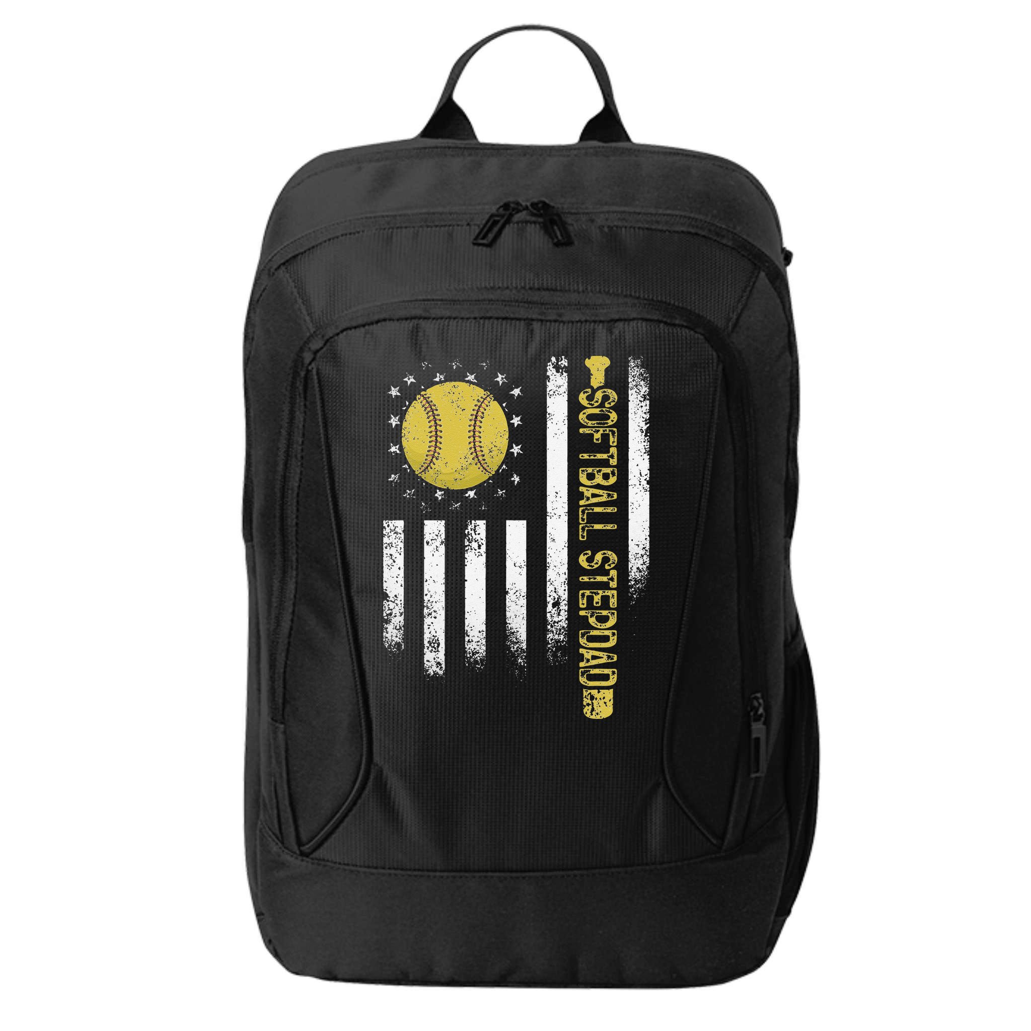 Distressed USA American Flag Softball Stepdad Fathers Day City Backpack