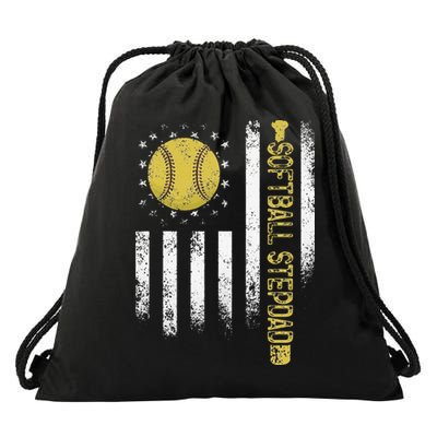 Distressed USA American Flag Softball Stepdad Fathers Day Drawstring Bag