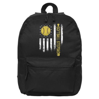 Distressed USA American Flag Softball Stepdad Fathers Day 16 in Basic Backpack