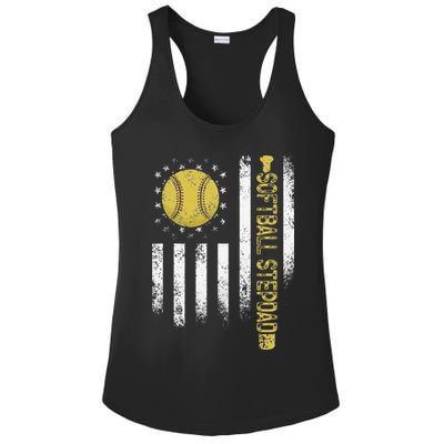 Distressed USA American Flag Softball Stepdad Fathers Day Ladies PosiCharge Competitor Racerback Tank