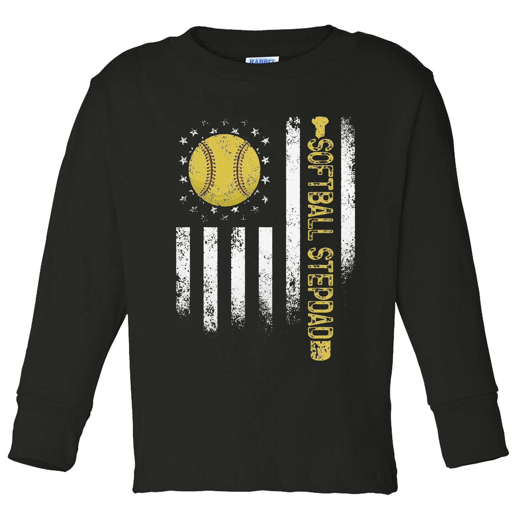 Distressed USA American Flag Softball Stepdad Fathers Day Toddler Long Sleeve Shirt