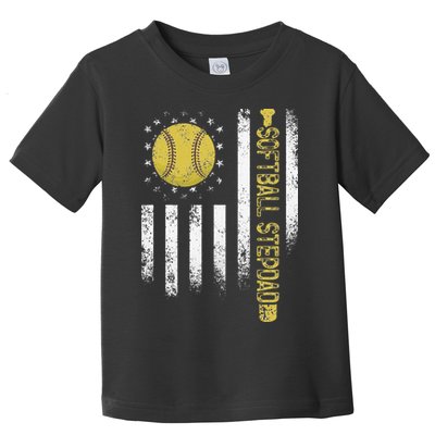 Distressed USA American Flag Softball Stepdad Fathers Day Toddler T-Shirt