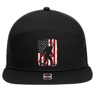 Distressed USA American Bigfoot Sasquatch Flag 7 Panel Mesh Trucker Snapback Hat