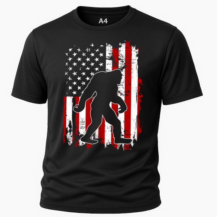 Distressed USA American Bigfoot Sasquatch Flag Cooling Performance Crew T-Shirt
