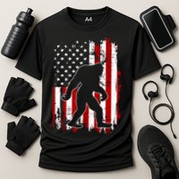 Distressed USA American Bigfoot Sasquatch Flag Cooling Performance Crew T-Shirt