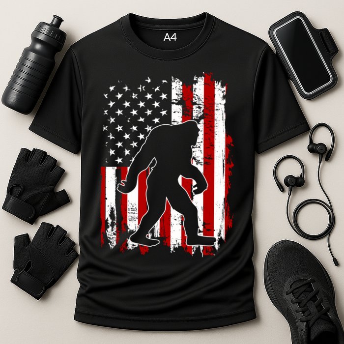 Distressed USA American Bigfoot Sasquatch Flag Cooling Performance Crew T-Shirt