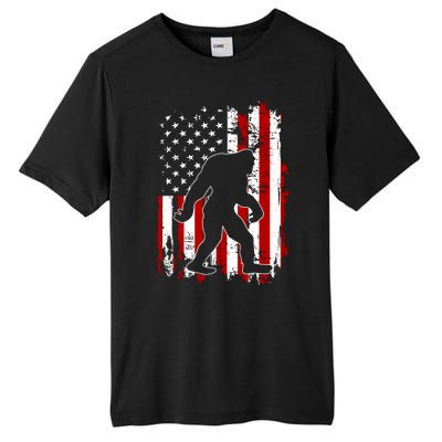 Distressed USA American Bigfoot Sasquatch Flag Tall Fusion ChromaSoft Performance T-Shirt