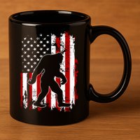 Distressed USA American Bigfoot Sasquatch Flag 11oz C Handle Ceramic Mug