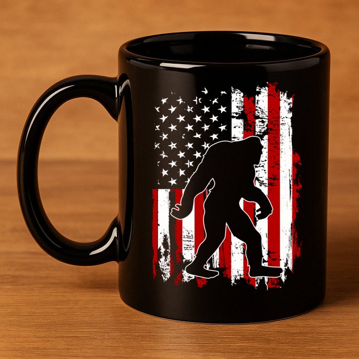 Distressed USA American Bigfoot Sasquatch Flag 11oz C Handle Ceramic Mug