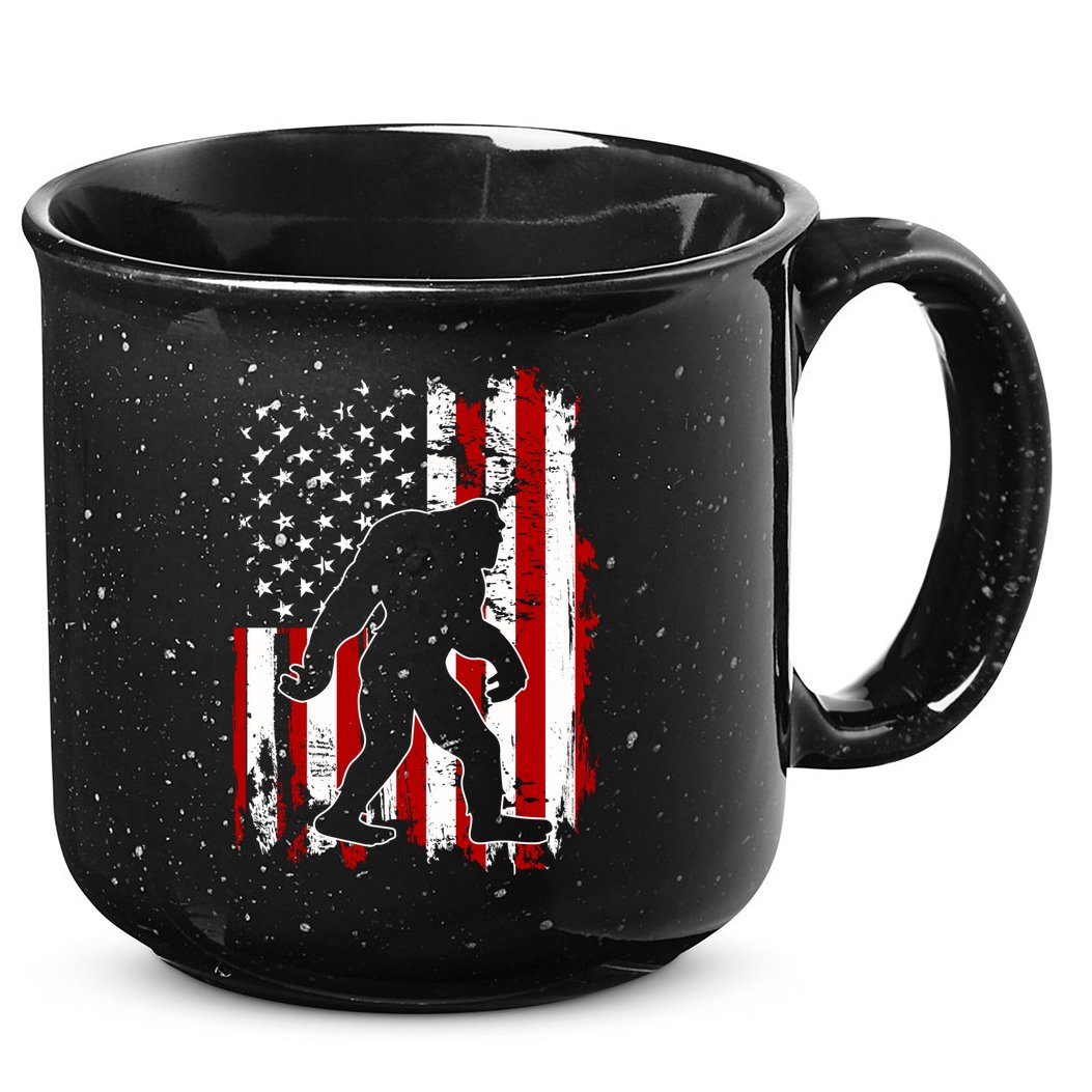 Distressed USA American Bigfoot Sasquatch Flag 15oz Campfire Ceramic Mug