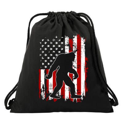 Distressed USA American Bigfoot Sasquatch Flag Drawstring Bag