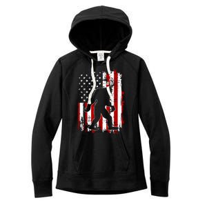 Distressed USA American Bigfoot Sasquatch Flag Women's Fleece Hoodie