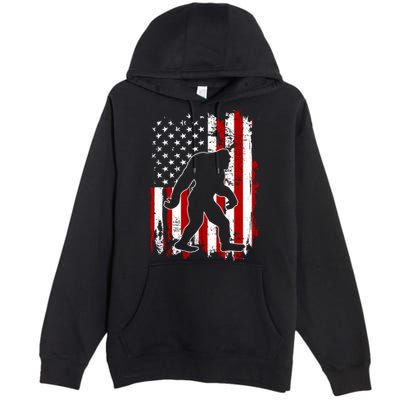 Distressed USA American Bigfoot Sasquatch Flag Premium Pullover Hoodie