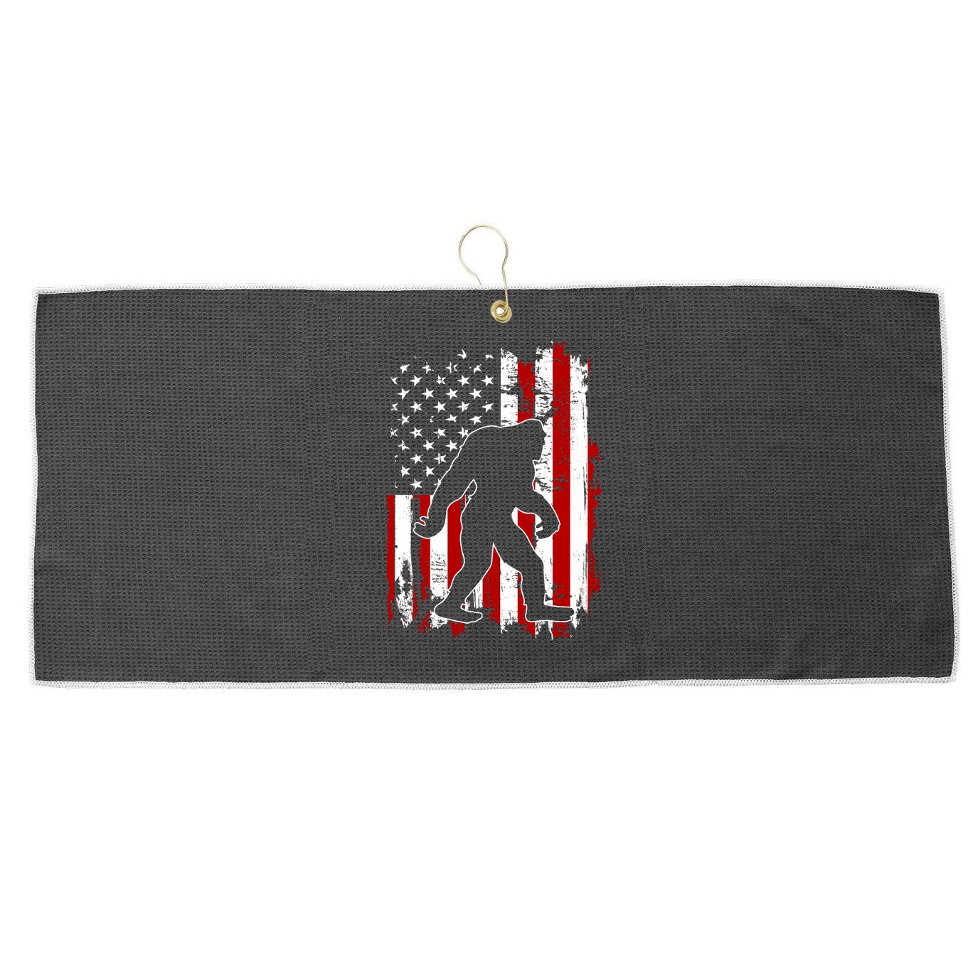 Distressed USA American Bigfoot Sasquatch Flag Large Microfiber Waffle Golf Towel