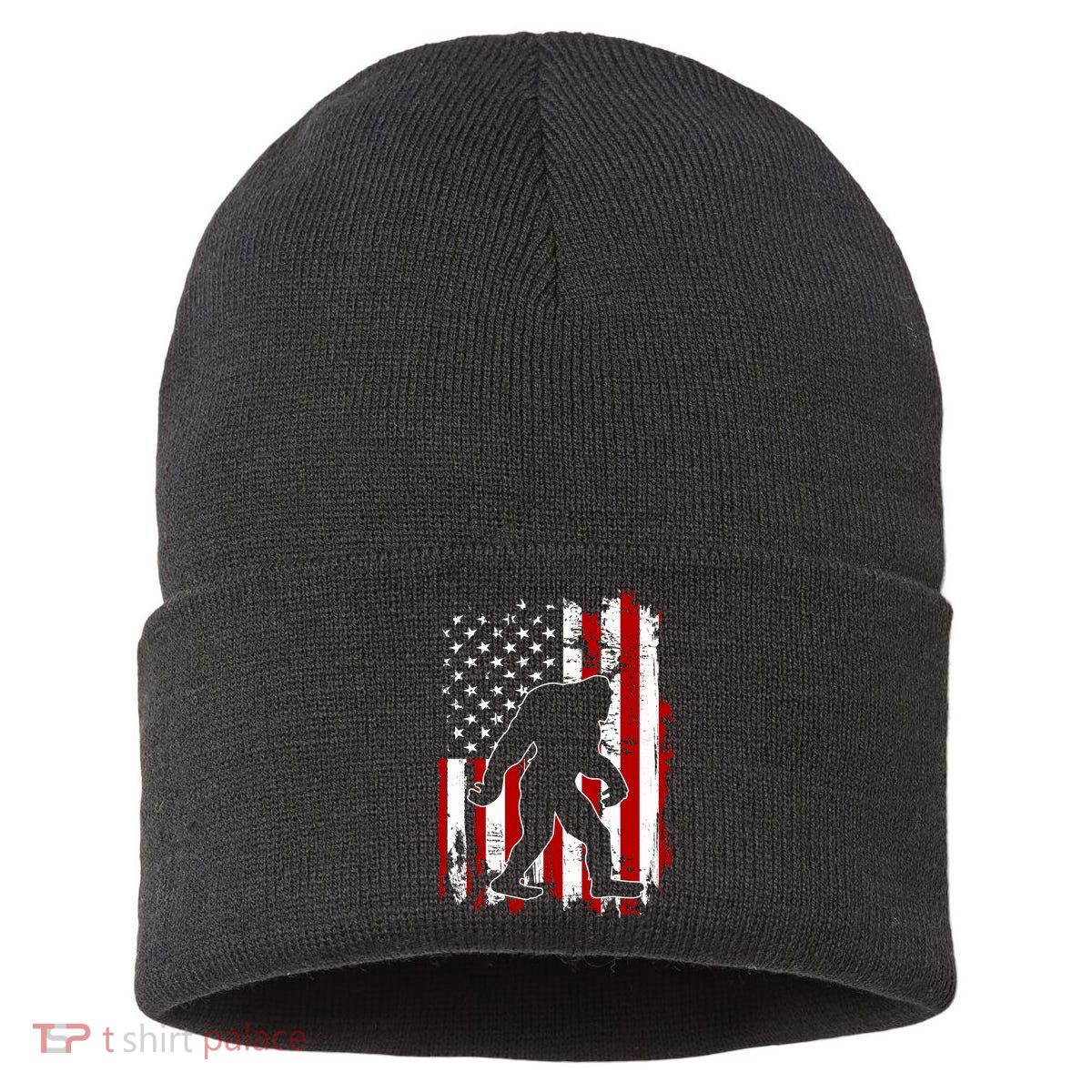 Distressed USA American Bigfoot Sasquatch Flag Sustainable Knit Beanie