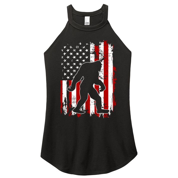 Distressed USA American Bigfoot Sasquatch Flag Women's Perfect Tri Rocker Tank