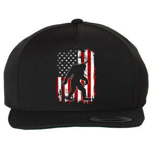 Distressed USA American Bigfoot Sasquatch Flag Wool Snapback Cap