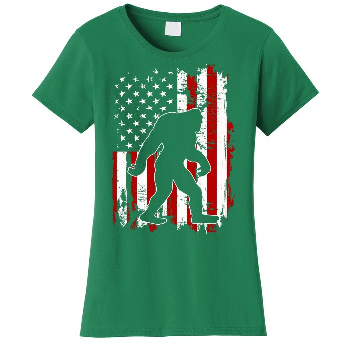 Distressed USA American Bigfoot Sasquatch Flag Women's T-Shirt