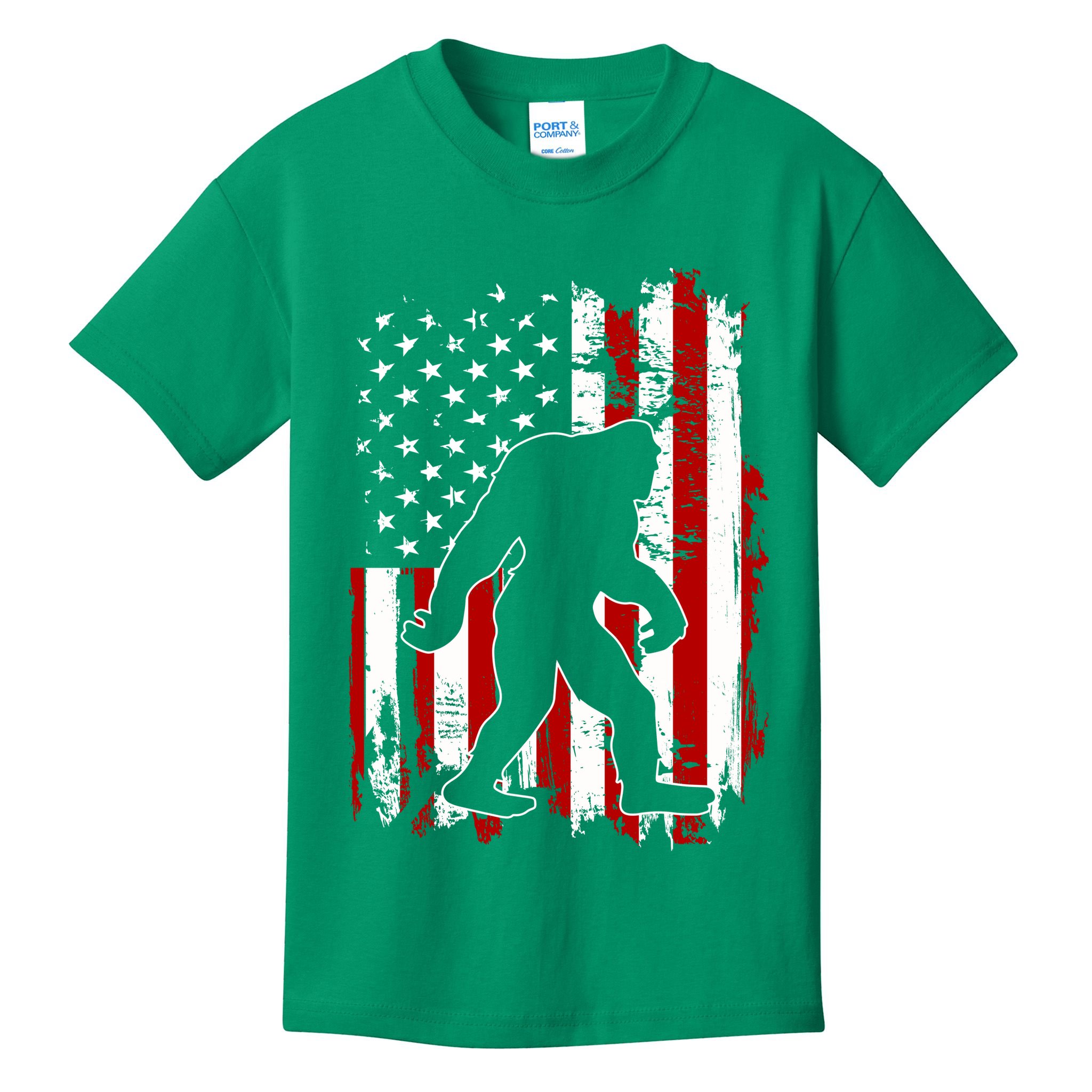 Distressed USA American Bigfoot Sasquatch Flag Kids T-Shirt