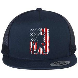 Distressed USA American Bigfoot Sasquatch Flag Flat Bill Trucker Hat