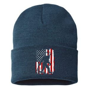 Distressed USA American Bigfoot Sasquatch Flag Sustainable Knit Beanie