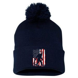 Distressed USA American Bigfoot Sasquatch Flag Pom Pom 12in Knit Beanie