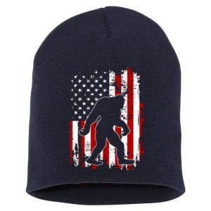 Distressed USA American Bigfoot Sasquatch Flag Short Acrylic Beanie