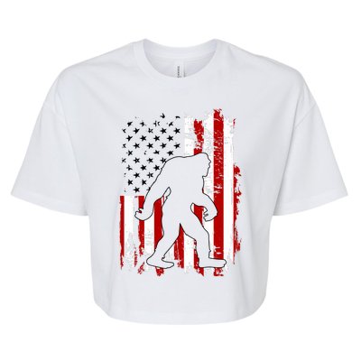 Distressed USA American Bigfoot Sasquatch Flag Bella+Canvas Jersey Crop Tee