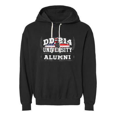 DD214 University Alumni Military Vet Retired Veteran Flag Garment-Dyed Fleece Hoodie