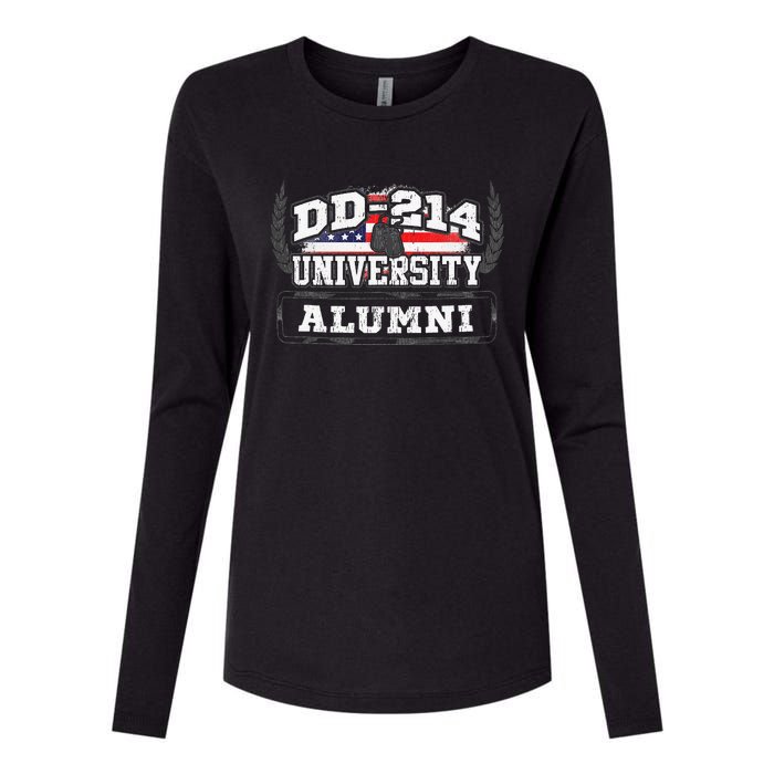 DD214 University Alumni Military Vet Retired Veteran Flag Womens Cotton Relaxed Long Sleeve T-Shirt