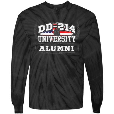 DD214 University Alumni Military Vet Retired Veteran Flag Tie-Dye Long Sleeve Shirt