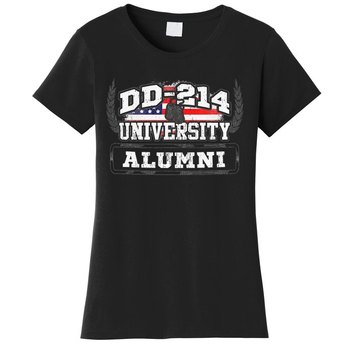 DD214 University Alumni Military Vet Retired Veteran Flag Women's T-Shirt