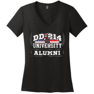 DD214 University Alumni Military Vet Retired Veteran Flag Women's V-Neck T-Shirt