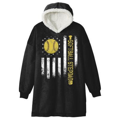 Distressed USA American Flag Softball Stepdad Fathers Day Hooded Wearable Blanket