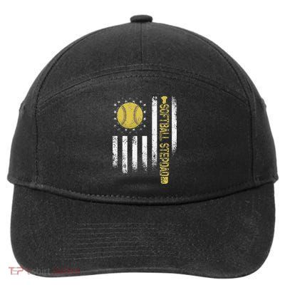 Distressed USA American Flag Softball Stepdad Fathers Day 7-Panel Snapback Hat