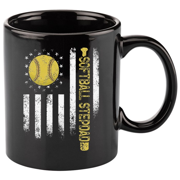 Distressed USA American Flag Softball Stepdad Fathers Day 11oz C Handle Ceramic Mug