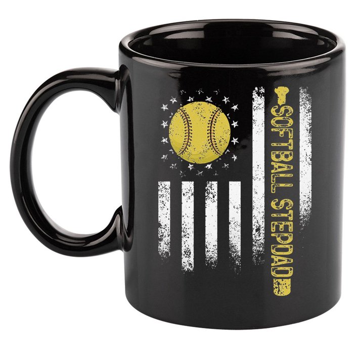 Distressed USA American Flag Softball Stepdad Fathers Day 11oz C Handle Ceramic Mug