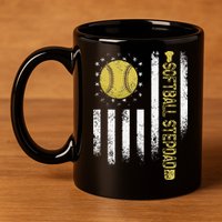 Distressed USA American Flag Softball Stepdad Fathers Day 11oz C Handle Ceramic Mug