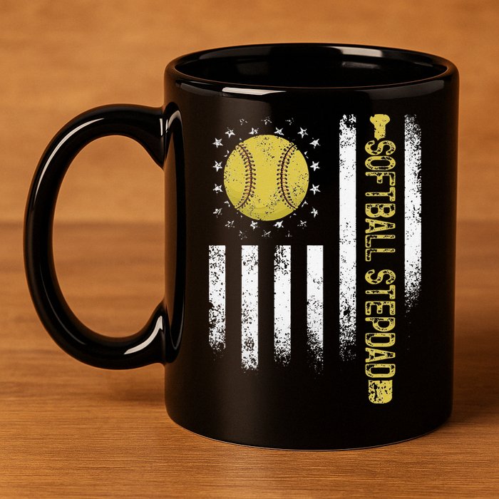 Distressed USA American Flag Softball Stepdad Fathers Day 11oz C Handle Ceramic Mug