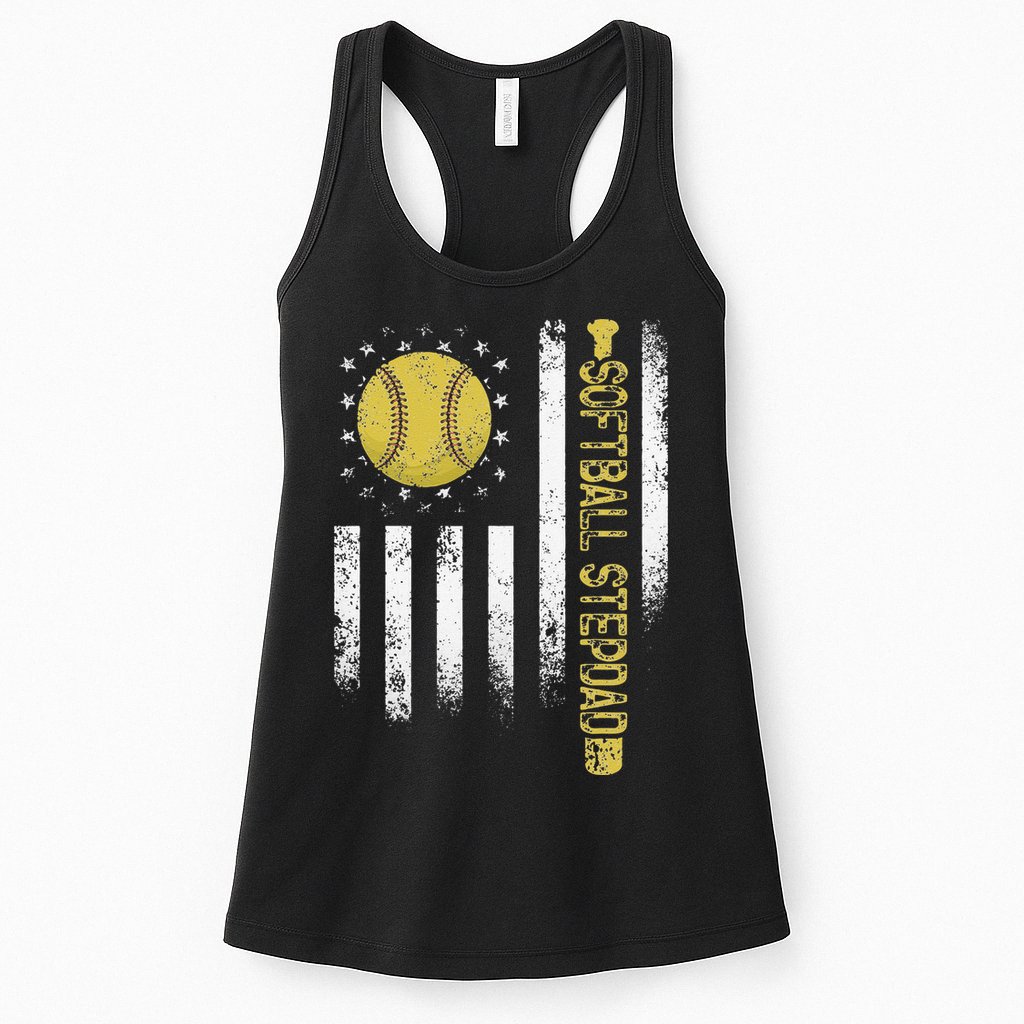 Distressed USA American Flag Softball Stepdad Fathers Day Womens Tank Top