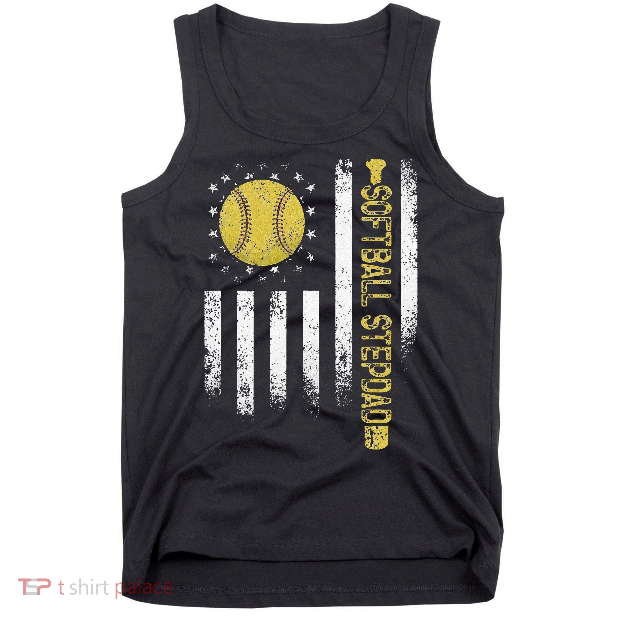 Distressed USA American Flag Softball Stepdad Fathers Day Tank Top