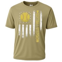 Distressed USA American Flag Softball Stepdad Fathers Day Cooling Performance Crew T-Shirt