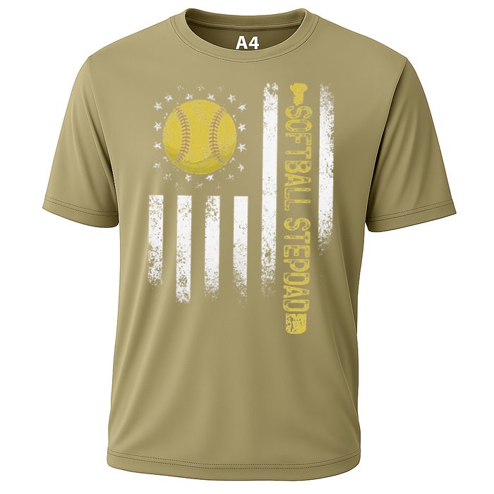 Distressed USA American Flag Softball Stepdad Fathers Day Cooling Performance Crew T-Shirt