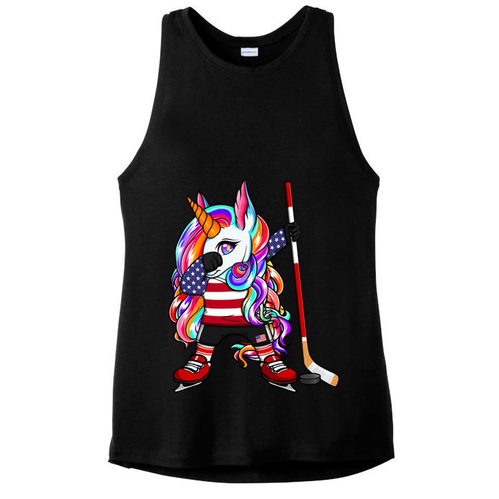 Dabbing Unicorn America Ice Hockey Fans Jersey Usa Flag Gift Ladies PosiCharge Tri-Blend Wicking Tank