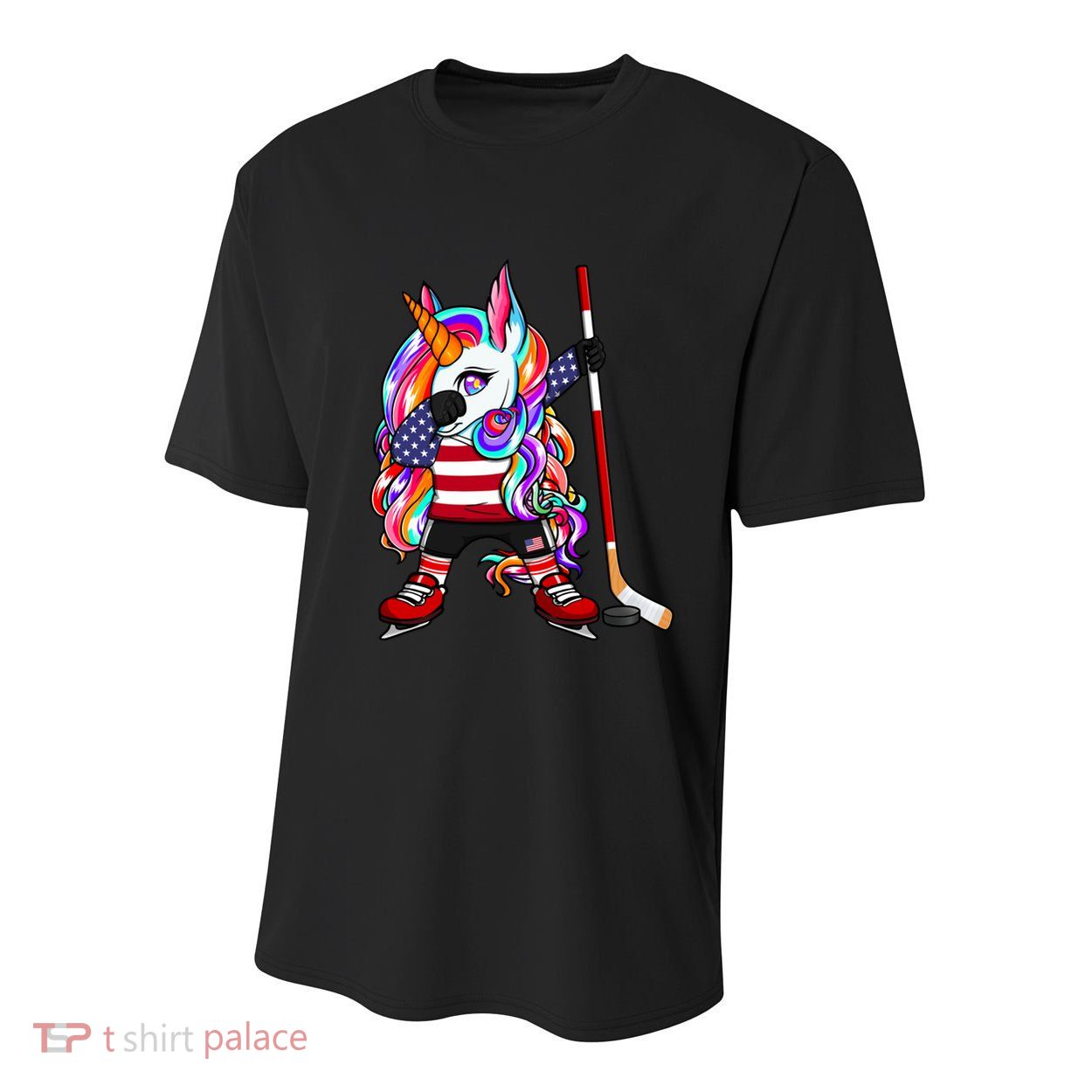 Dabbing Unicorn America Ice Hockey Fans Jersey Usa Flag Gift Youth Performance Sprint T-Shirt
