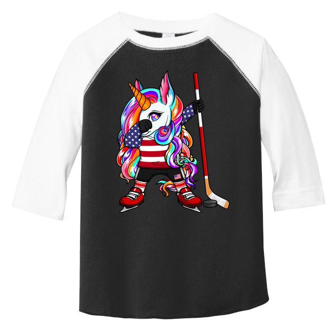 Dabbing Unicorn America Ice Hockey Fans Jersey Usa Flag Gift Toddler Fine Jersey T-Shirt