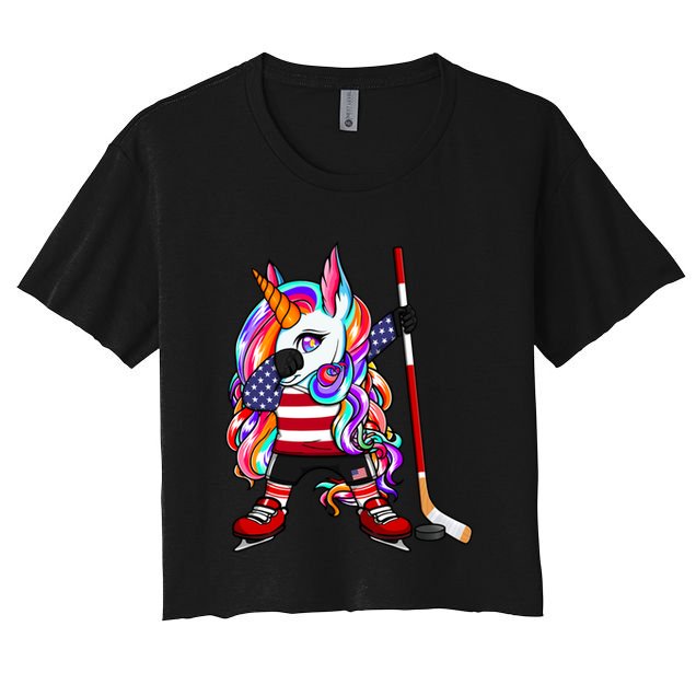 Dabbing Unicorn America Ice Hockey Fans Jersey Usa Flag Gift Crop Top