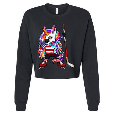 Dabbing Unicorn America Ice Hockey Fans Jersey Usa Flag Gift Cropped Pullover Crew