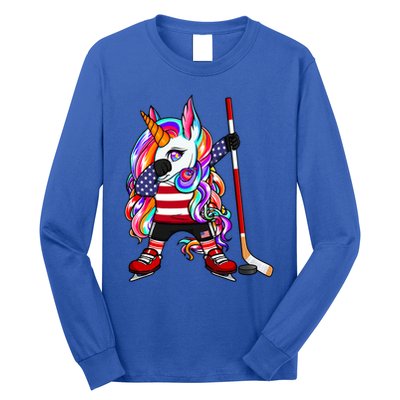 Dabbing Unicorn America Ice Hockey Fans Jersey Usa Flag Gift Long Sleeve Shirt